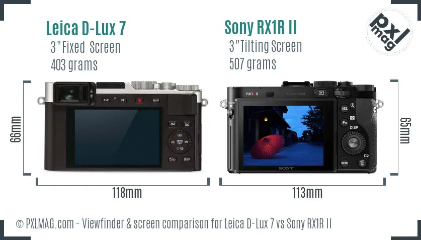 Leica D-Lux 7 vs Sony RX1R II Screen and Viewfinder comparison