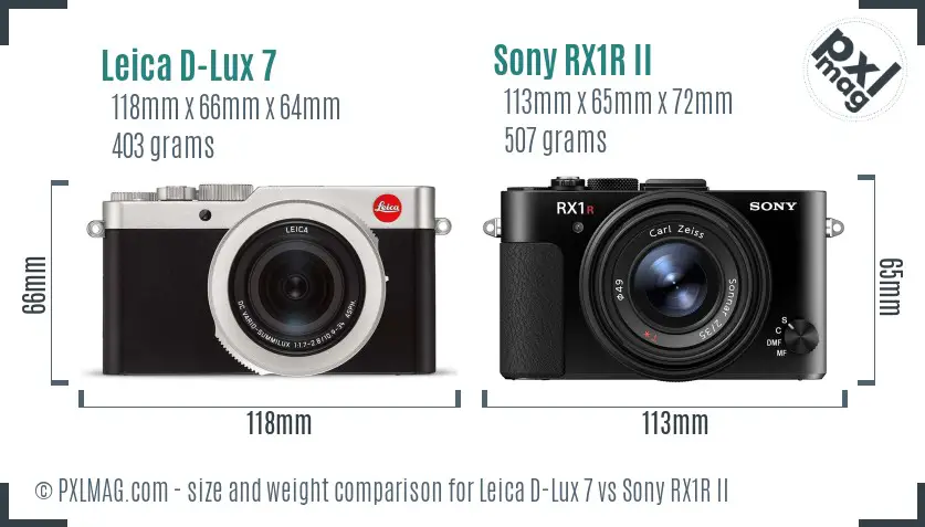 Leica D-Lux 7 vs Sony RX1R II size comparison