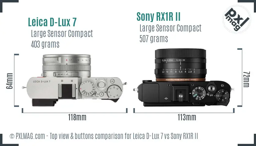 Leica D-Lux 7 vs Sony RX1R II top view buttons comparison