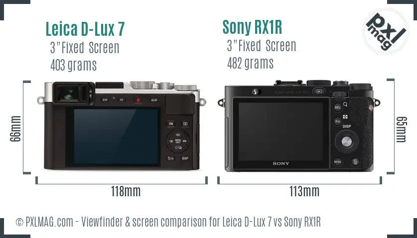 Leica D-Lux 7 vs Sony RX1R Screen and Viewfinder comparison