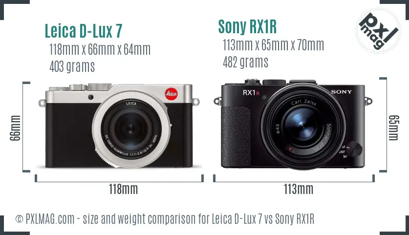 Leica D-Lux 7 vs Sony RX1R size comparison