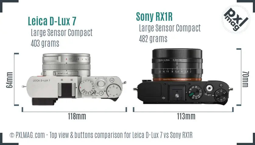 Leica D-Lux 7 vs Sony RX1R top view buttons comparison