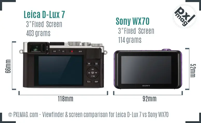 Leica D-Lux 7 vs Sony WX70 Screen and Viewfinder comparison