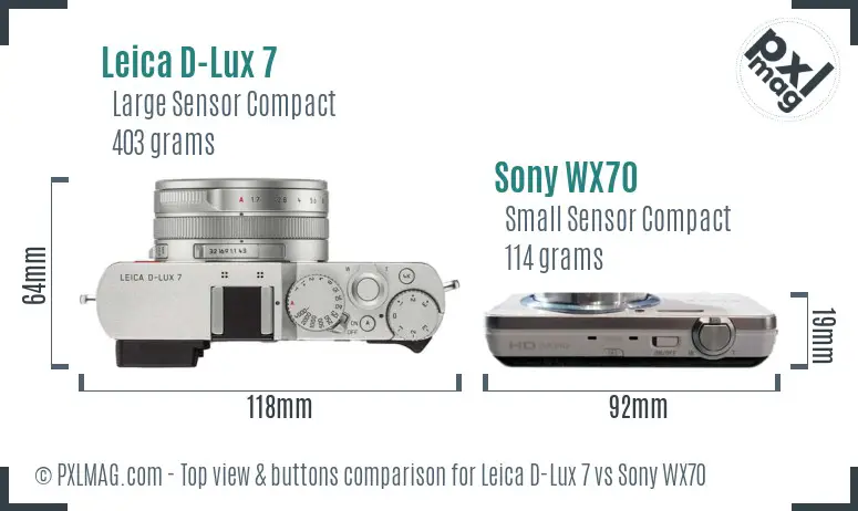 Leica D-Lux 7 vs Sony WX70 top view buttons comparison