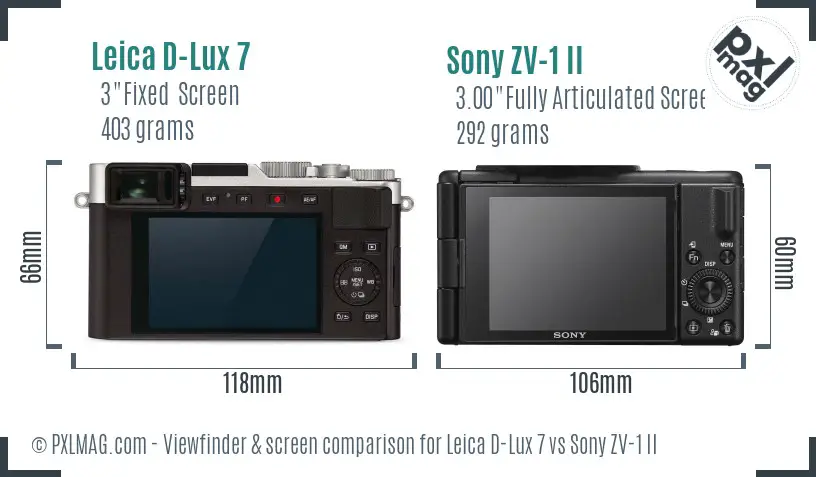 Leica D-Lux 7 vs Sony ZV-1 II Screen and Viewfinder comparison