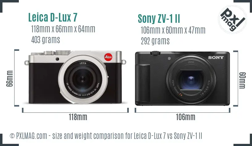 Leica D-Lux 7 vs Sony ZV-1 II size comparison