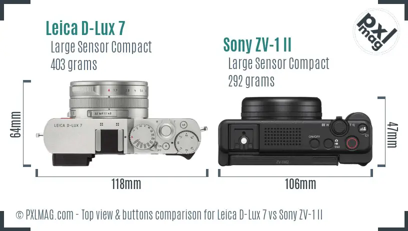 Leica D-Lux 7 vs Sony ZV-1 II top view buttons comparison