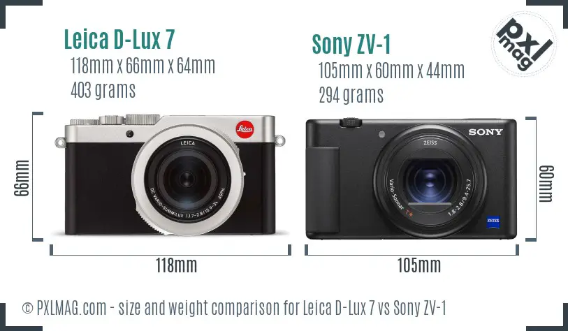 Leica D-Lux 7 vs Sony ZV-1 size comparison