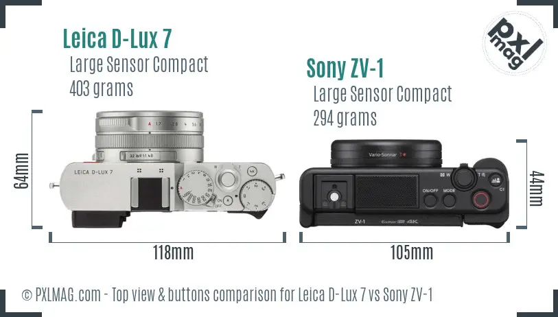 Leica D-Lux 7 vs Sony ZV-1 top view buttons comparison
