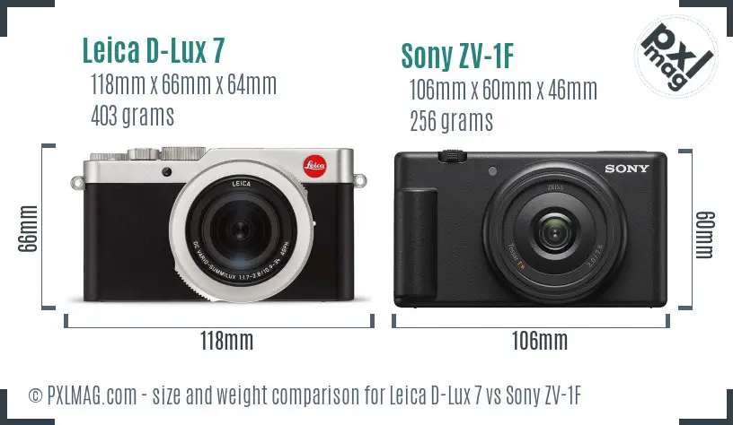 Leica D-Lux 7 vs Sony ZV-1F size comparison