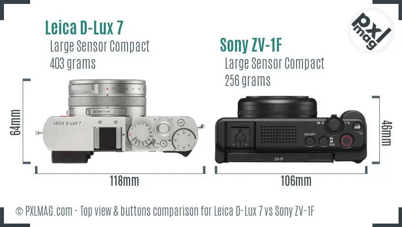 Leica D-Lux 7 vs Sony ZV-1F top view buttons comparison