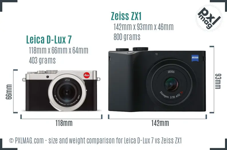 Leica D-Lux 7 vs Zeiss ZX1 size comparison