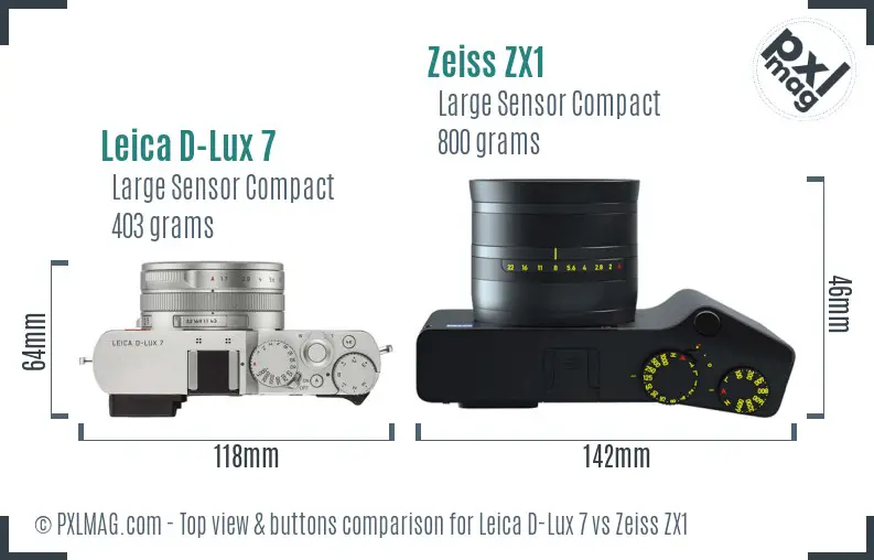 Leica D-Lux 7 vs Zeiss ZX1 top view buttons comparison
