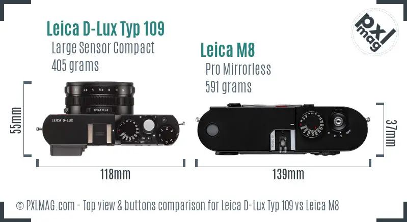 Leica D-Lux Typ 109 vs Leica M8 top view buttons comparison