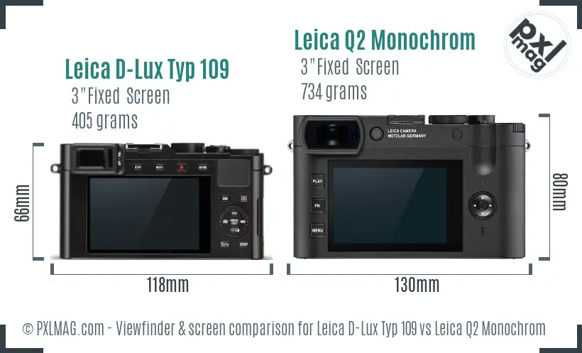 Leica D-Lux Typ 109 vs Leica Q2 Monochrom Screen and Viewfinder comparison
