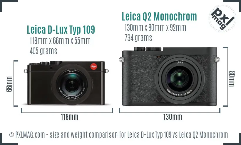 Leica D-Lux Typ 109 vs Leica Q2 Monochrom size comparison