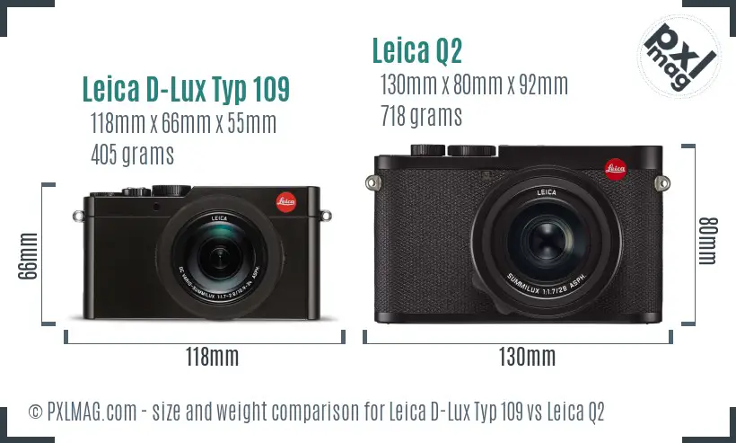 Leica D-Lux Typ 109 vs Leica Q2 size comparison