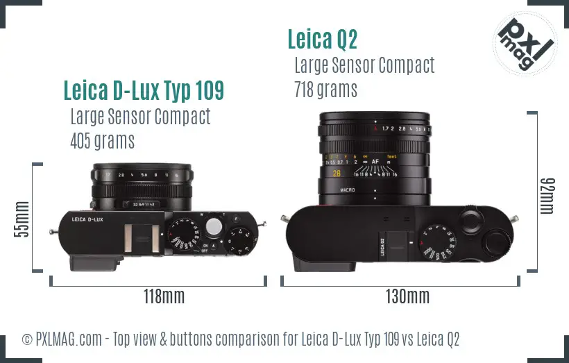 Leica D-Lux Typ 109 vs Leica Q2 top view buttons comparison