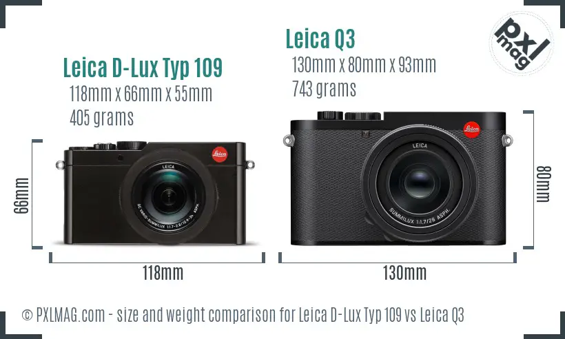 Leica D-Lux Typ 109 vs Leica Q3 size comparison