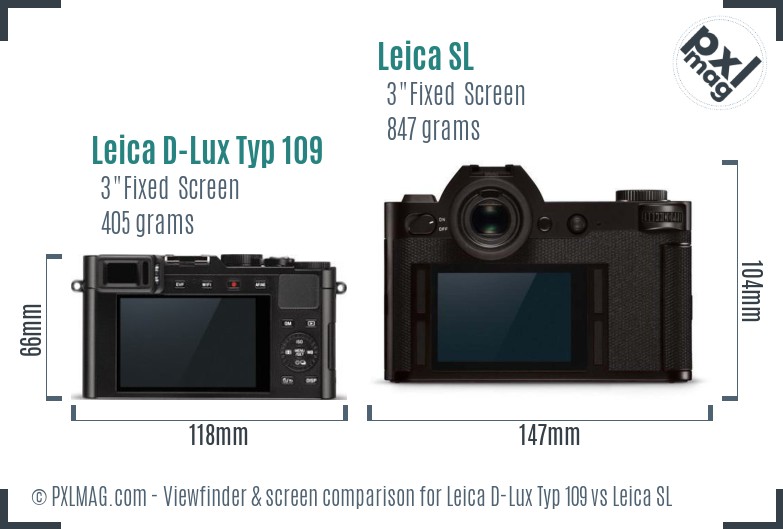 Leica D-Lux Typ 109 vs Leica SL Screen and Viewfinder comparison