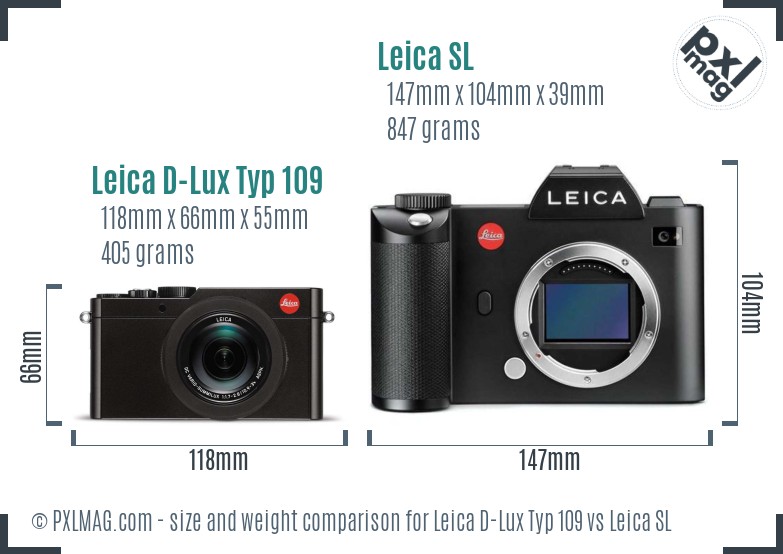 Leica D-Lux Typ 109 vs Leica SL size comparison