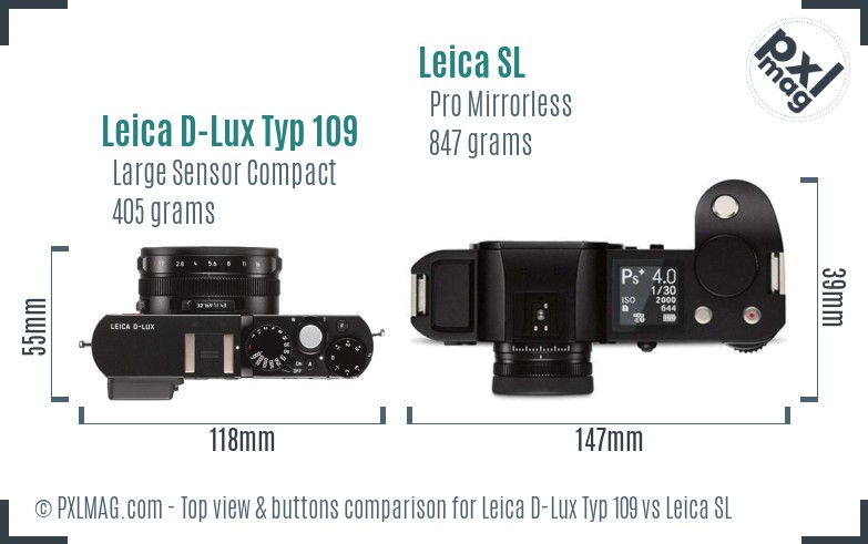 Leica D-Lux Typ 109 vs Leica SL top view buttons comparison