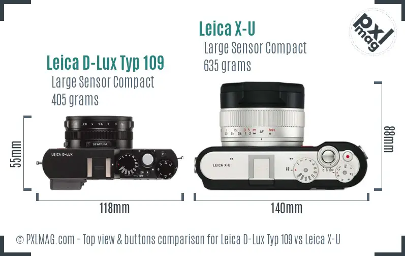 Leica D-Lux Typ 109 vs Leica X-U top view buttons comparison