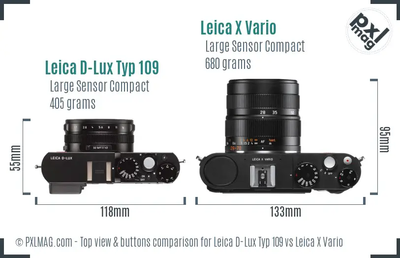 Leica D-Lux Typ 109 vs Leica X Vario top view buttons comparison