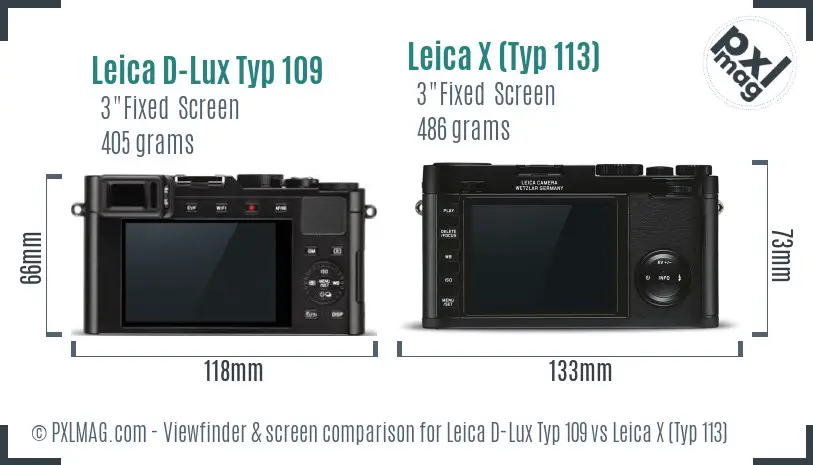 Leica D-Lux Typ 109 vs Leica X (Typ 113) Screen and Viewfinder comparison