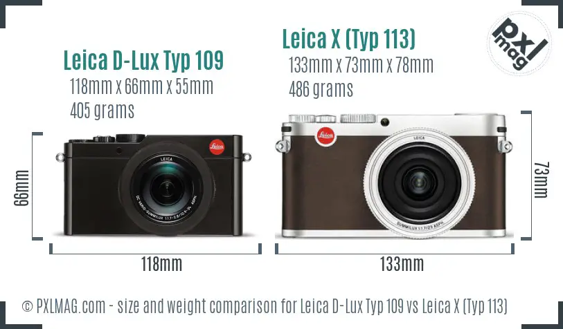 Leica D-Lux Typ 109 vs Leica X (Typ 113) size comparison