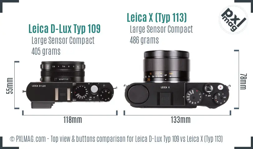 Leica D-Lux Typ 109 vs Leica X (Typ 113) top view buttons comparison