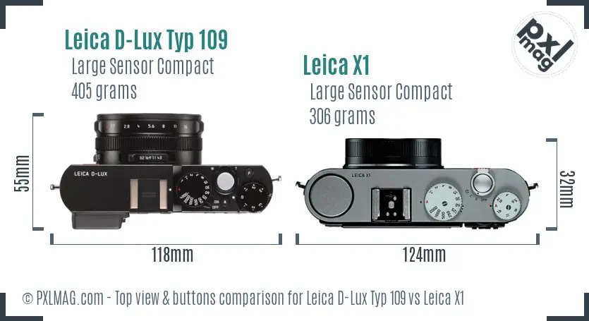 Leica D-Lux Typ 109 vs Leica X1 top view buttons comparison