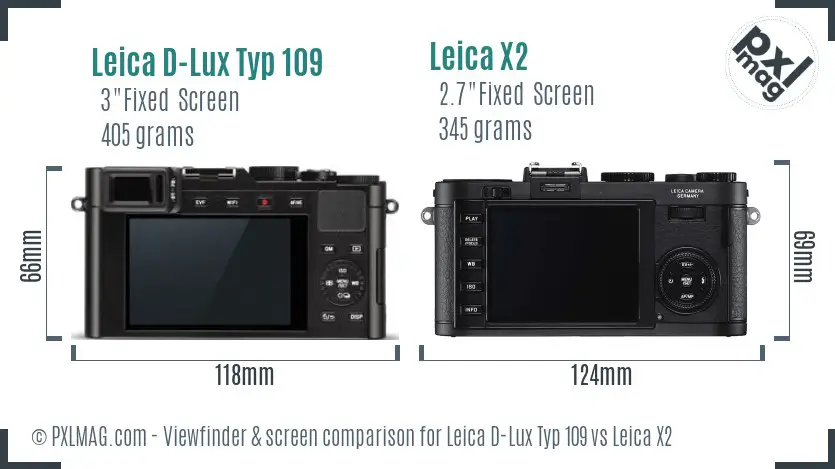 Leica D-Lux Typ 109 vs Leica X2 Screen and Viewfinder comparison