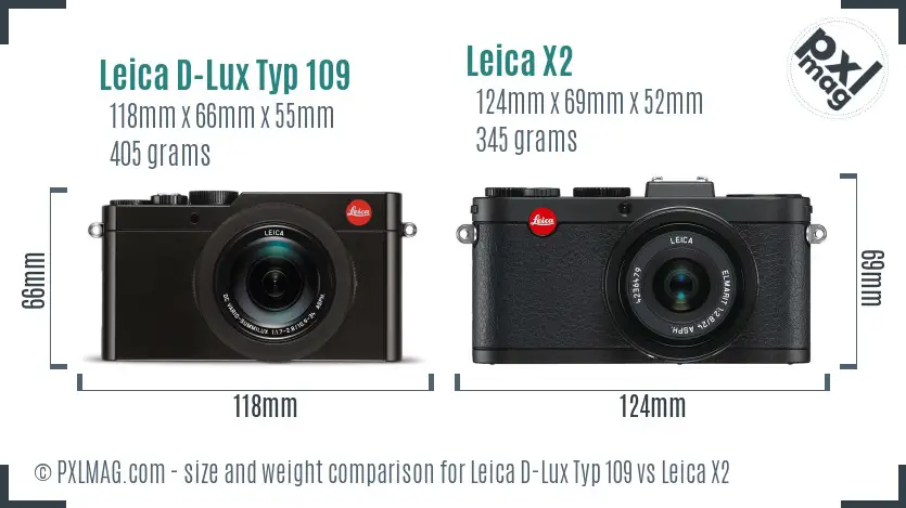 Leica D-Lux Typ 109 vs Leica X2 size comparison