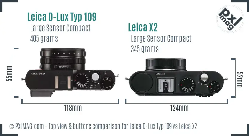 Leica D-Lux Typ 109 vs Leica X2 top view buttons comparison