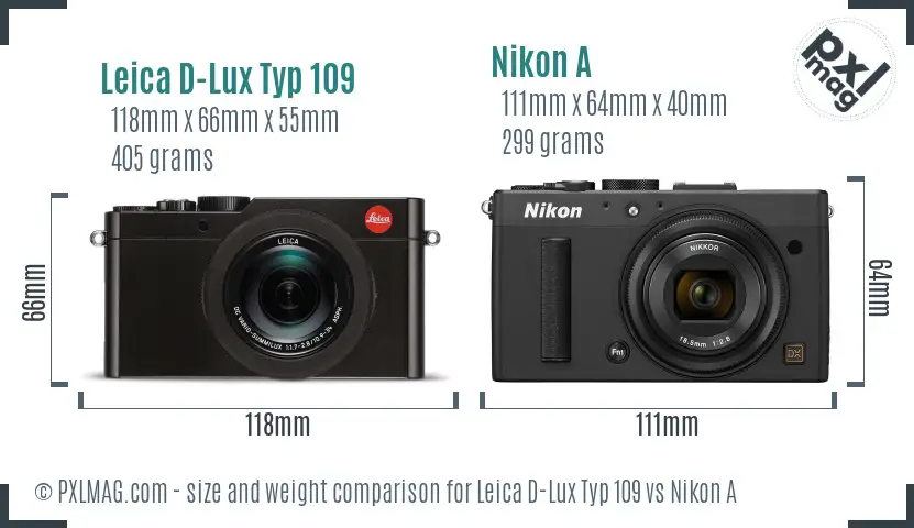 Leica D-Lux Typ 109 vs Nikon A size comparison
