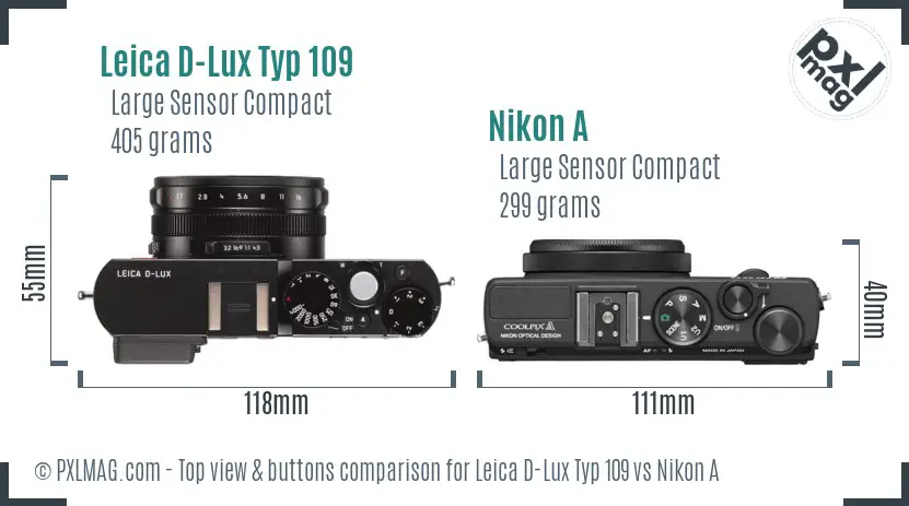 Leica D-Lux Typ 109 vs Nikon A top view buttons comparison