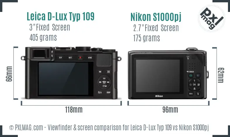 Leica D-Lux Typ 109 vs Nikon S1000pj Screen and Viewfinder comparison