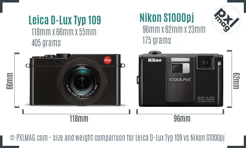 Leica D-Lux Typ 109 vs Nikon S1000pj size comparison