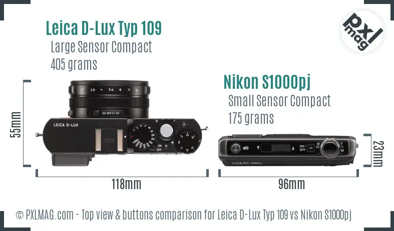 Leica D-Lux Typ 109 vs Nikon S1000pj top view buttons comparison