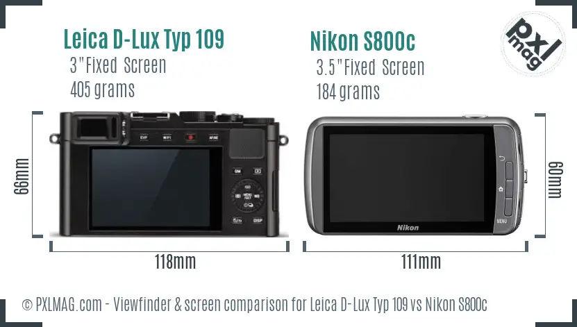 Leica D-Lux Typ 109 vs Nikon S800c Screen and Viewfinder comparison