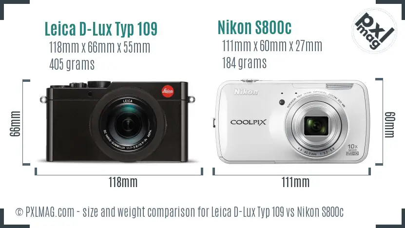 Leica D-Lux Typ 109 vs Nikon S800c size comparison