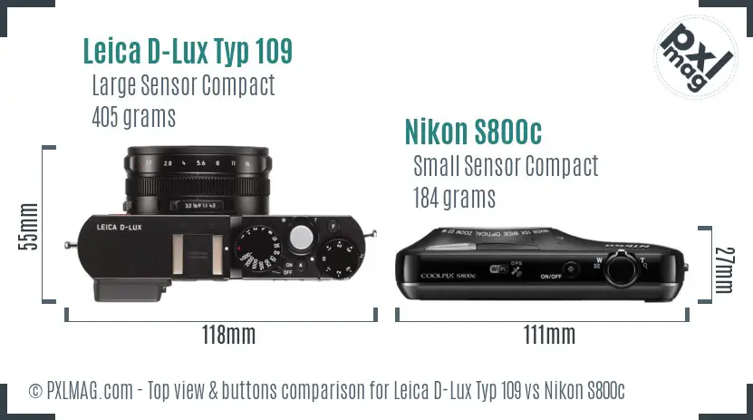 Leica D-Lux Typ 109 vs Nikon S800c top view buttons comparison
