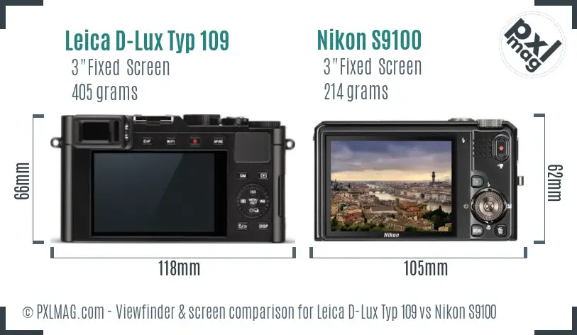 Leica D-Lux Typ 109 vs Nikon S9100 Screen and Viewfinder comparison