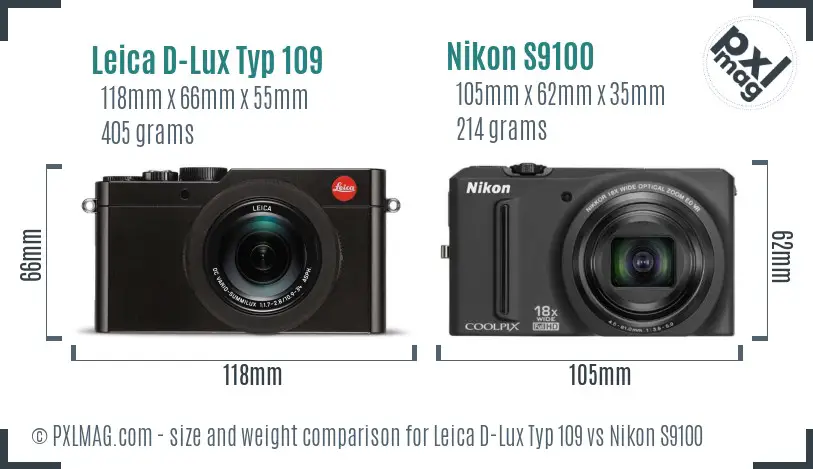 Leica D-Lux Typ 109 vs Nikon S9100 size comparison