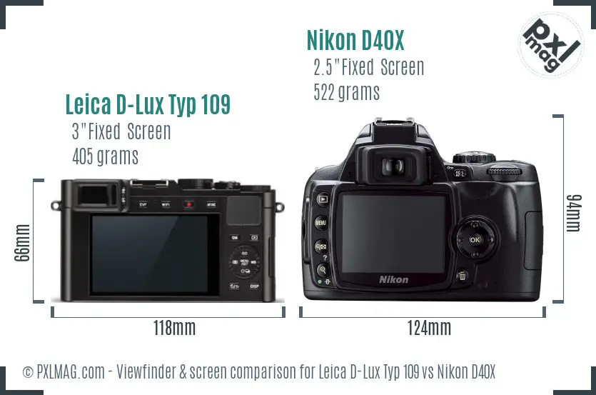 Leica D-Lux Typ 109 vs Nikon D40X Screen and Viewfinder comparison