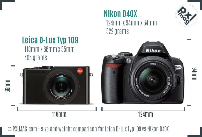 Leica D-Lux Typ 109 vs Nikon D40X size comparison