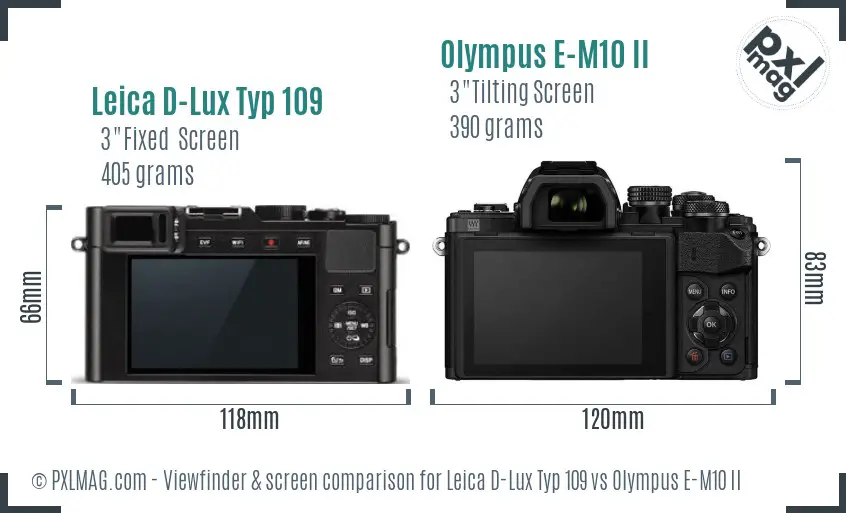 Leica D-Lux Typ 109 vs Olympus E-M10 II Screen and Viewfinder comparison