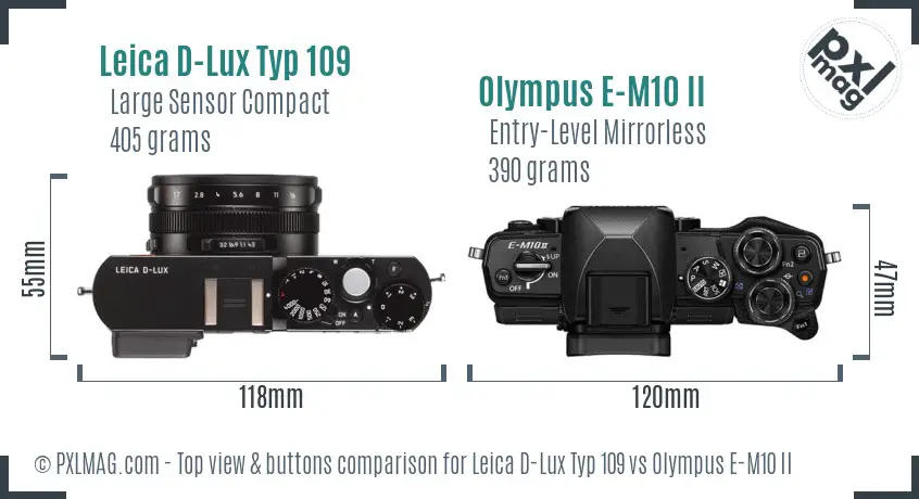 Leica D-Lux Typ 109 vs Olympus E-M10 II top view buttons comparison