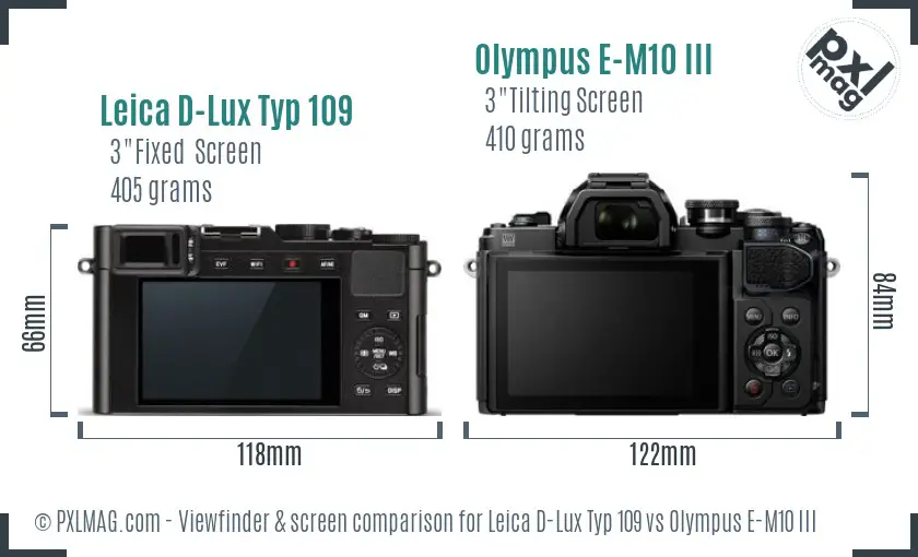 Leica D-Lux Typ 109 vs Olympus E-M10 III Screen and Viewfinder comparison